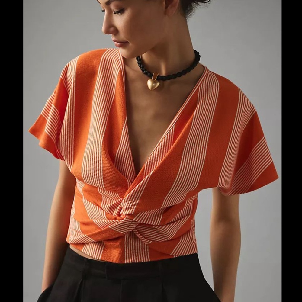 Bishop & Young Front Twist Top Orange and White Striped
